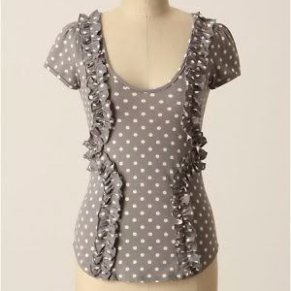 Anthro Little yellow Button Polka dot top